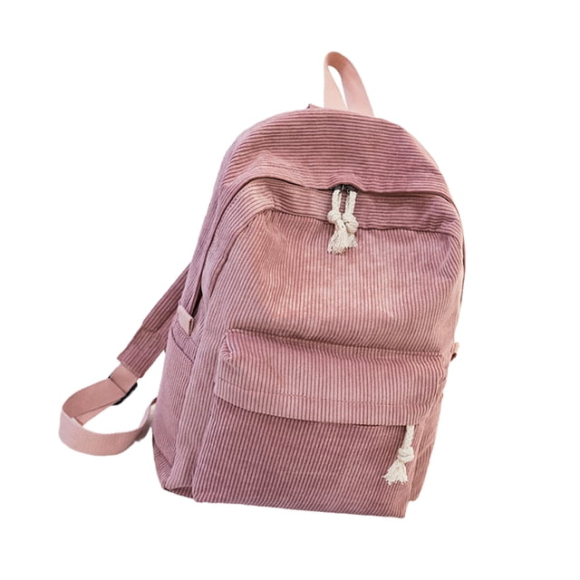 Striped Backpack Outdoor College Large High Capacity Solid Capacity Solid School Bag Female Corduroy Fashion Travel Rucksack Students Adults Pink