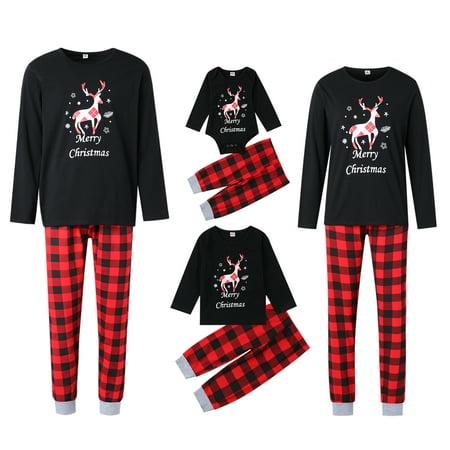 

MERSARIPHY Christmas Pajamas for Family Parent-Child Plaid Trousers Family Matching Elk Printed Top
