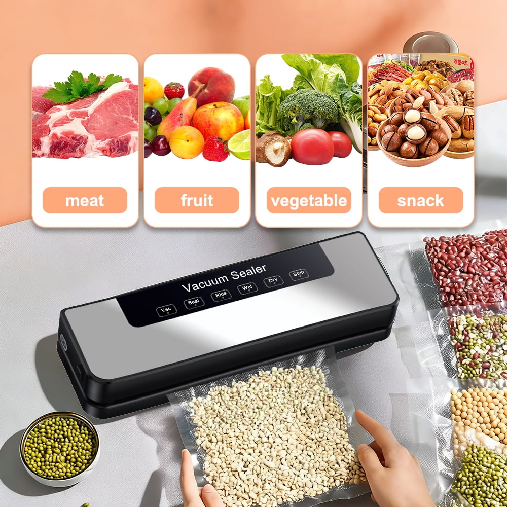Automatic Food Vacuum Sealer with 60kPa Suction, 110V, Dry/Wet/Rice Modes, 30cm Bag Width, Includes 50Pcs 20×30cm Embossed Bags & 40cm External Hose