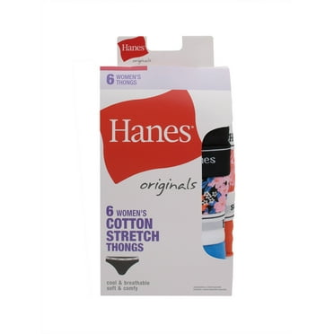 Hanes Originals Women's Thong Underwear, Breathable Cotton Stretch, 6-Pack