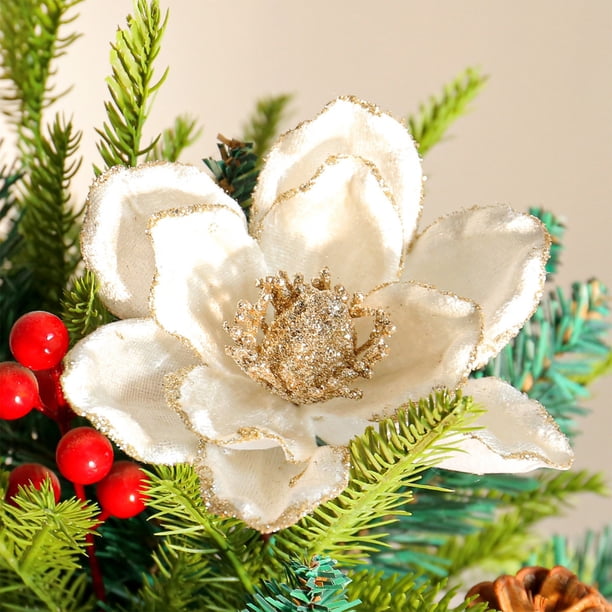 Adornos navideños, regalos de Navidad, ramo rojo artificial para decoración navideña, flores artificiales para el hogar, adornos de escritorio, flores artificiales de plástico para decoración navideña