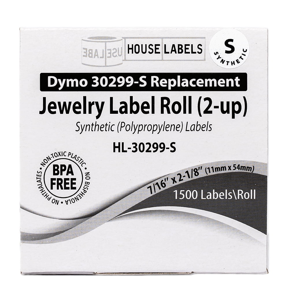HOUSELABELS Compatible DYMO 30299 Jewelry Labels (7/16" x 2-1/8") in POLYPROPYLENE, permanent adhesive, compatible with DYMO LW 450, 4XL, Rollo & Zebra Desktop Printers, 100 Rolls /150000 Labels