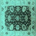 thumbnail image 1 of Ahgly Company Machine Washable Indoor Square Oriental Turquoise Blue Industrial Area Rugs, 4' Square, 1 of 4