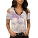 thumbnail image 1 of Gibobby Playera Corte clásico para MujerDamas Verano Casual Estampado misterioso Cuello en V Encaje Sin tirantes Mangas(Morado,CH), 1 of 5
