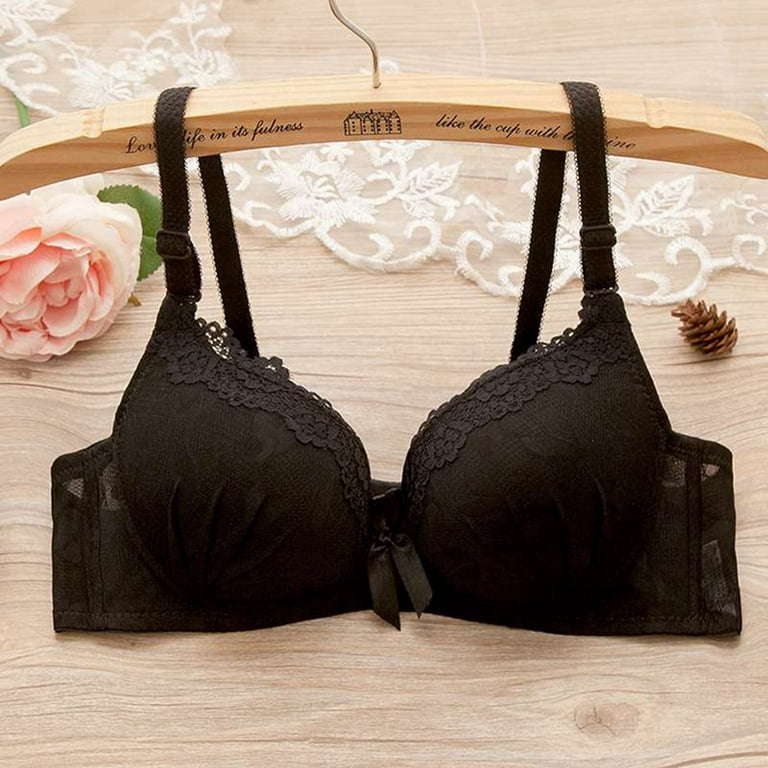 Bras For Women,Lace No Steel Ring Small Chest Gathered Adjustable Bra +  Panty Set(70B-85B) 
