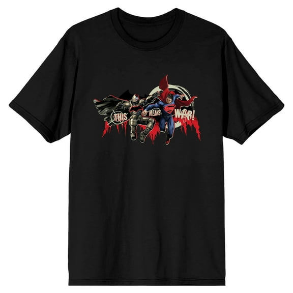 Batman V Superman Dawn Of Justice Main Characters Fight Position Men's Black Graphic T-Shirt-Medium