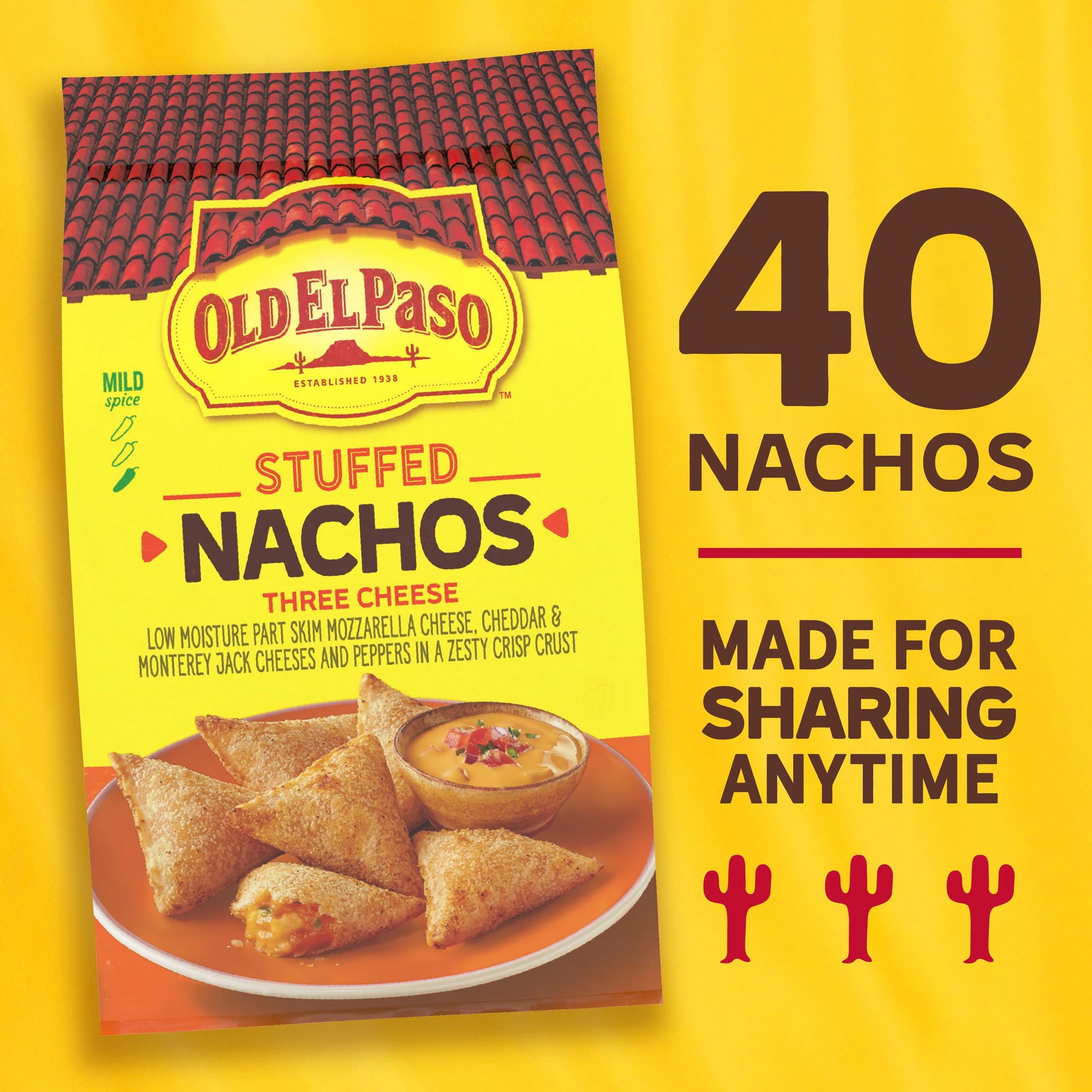 Old El Paso Stuffed Nachos, Three Cheese, Frozen Snacks, 40 Ct, 17 oz