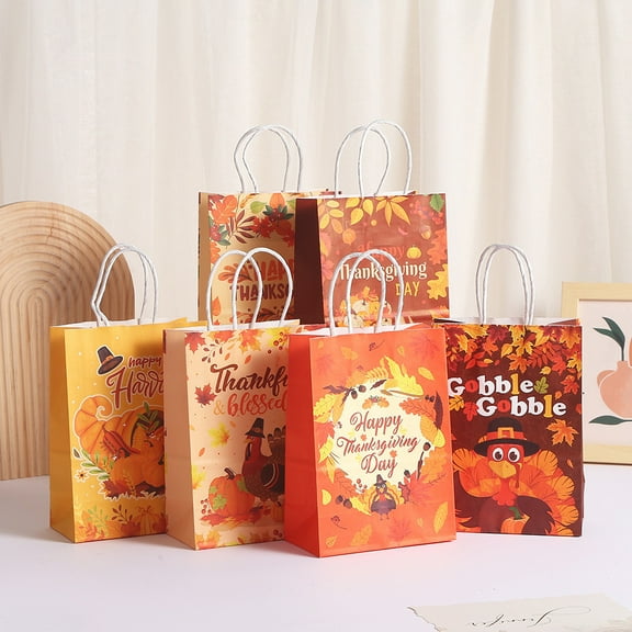 12 Pcs Thanksgiving Gift Bags Fall Party Favor Bags Happy Thanksgiving Pumpkin Turkey Paper Goodie candy Bags Autumn Harvest Treat Bags with Handles for Fall Thanksgiving Party Supplies