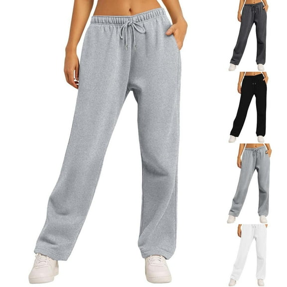 Ashirexll Casual Pants for Women, Winter Women Pants, Fashion Solid Color Wide Leg Sweatpants Fall Casual Pants with Elastic Waistband