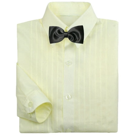 Baby Boy Formal Tuxedo Suit Ivory Button Down Dress Shirt Black Bow tie