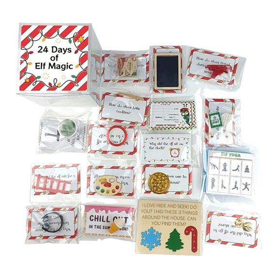 Eosunjian Christmas Elf Kit 24 Days of Xmas Elf Accessories Fun Elf Activities Magic Props Christmas Countdown Gift for Party Favors