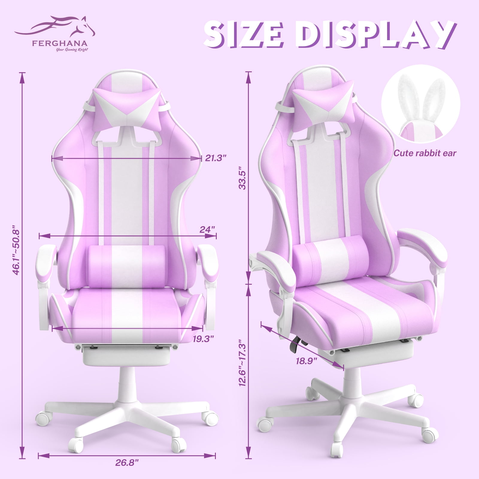 SOONTRANS Purple Gaming Chair, High Back Gamer Chair with Footrest for Adult Girl, Reclining Adjustable Game Office Chairs Massage Pillows
