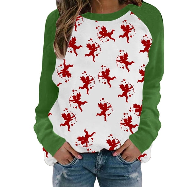 Gibobby Divertidas Sudaderas Las la impresión completa sin tapa casual cuello redondo con mangas de hombro sudadera con capucha (Verde, XXL)