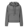 thumbnail image 3 of APEXFWDT Women's Cropped Hoodie Jacket Stylish Long Sleeve Athletic Pullover Sweatshirt with Pockets Casual Outerwear,S,Gray, 3 of 9