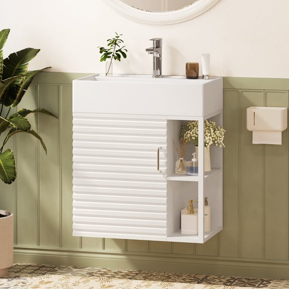 Porueti 22" Bathroom Vanity with Sink, Floating Wall Mounted Vanity with Storage, White