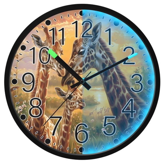 Ryvnso Giraffes on Grassland 12 Inch Night Light Wall Clock Silent Battery Operated Luminous Clocks