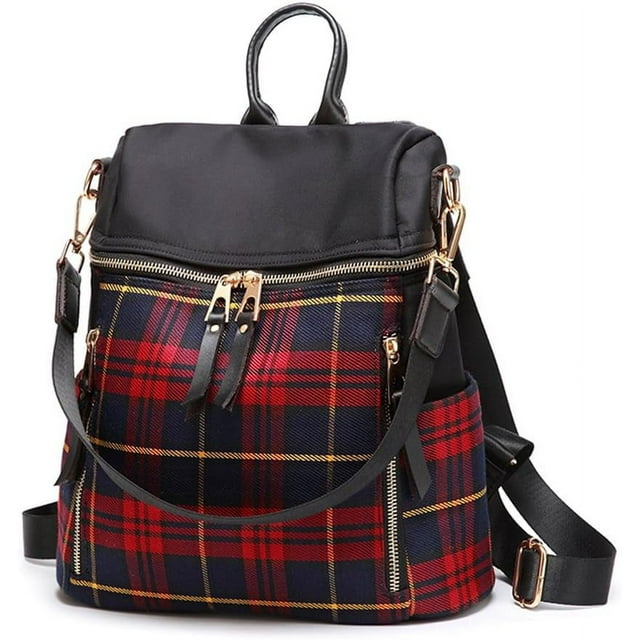 Sac à Dos à Carreaux Rouges pour Femmes, Mode Décontractée, Sac de Jour, Double Usage, Sac d'Épaule de Voyage, Sac à Dos