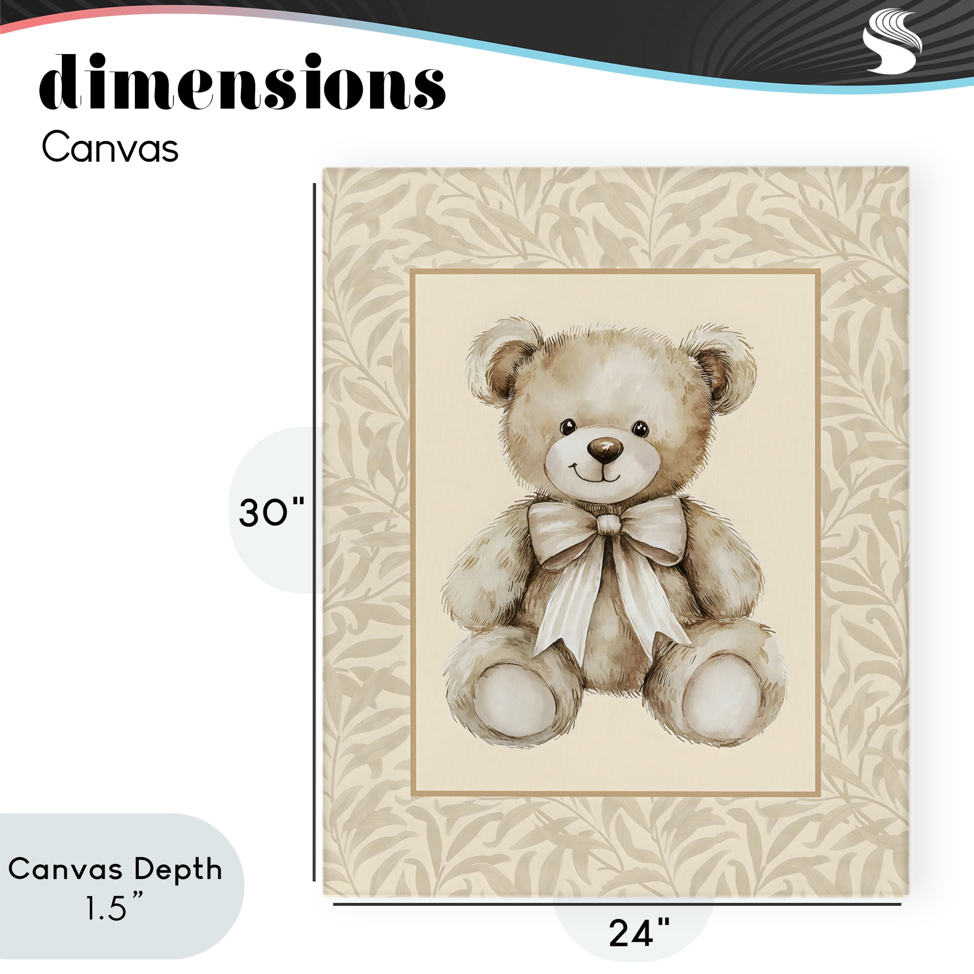 Stupell Industries Beige Teddy Bear and Border Canvas Wall Art, design by LSR Design Studio