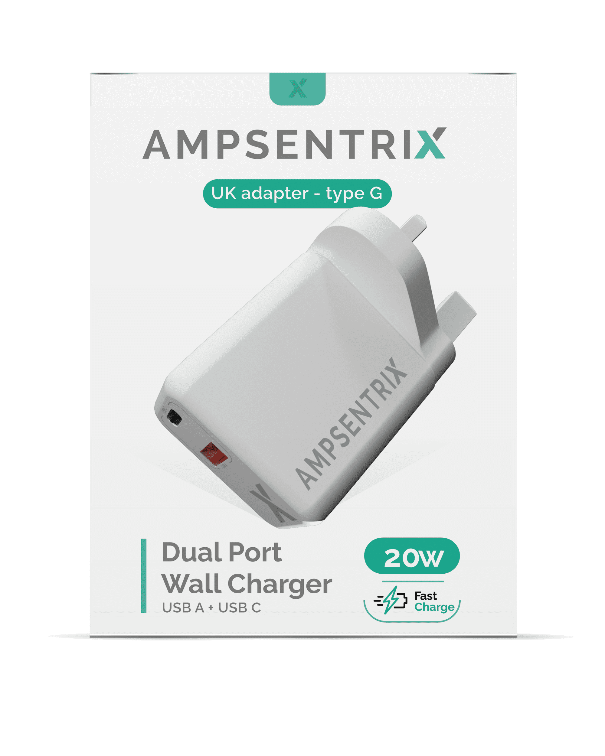 Replacement 2 Plug - 20W USB Type C And USB Type A Wall Power Adapter  (220V Uk)