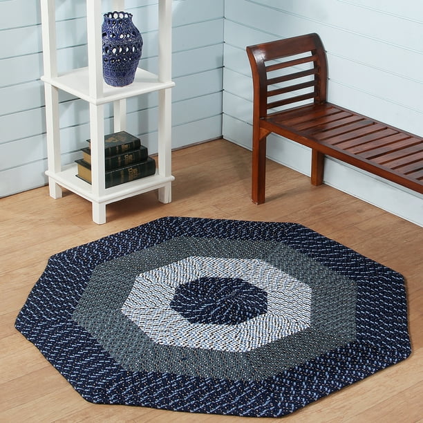 Better Trends Country Braided Rug 8' Octagon Dark Blue Striped