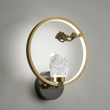 

BBNBDMZ HPJNB Modern Fine Copper Hardwire Wall Sconce for Living Room Bedroom Hallway Bedside Crystal Glass Lucky Gourd Decor Warm White LED Wall Lamp Lights Fixture with Double Light