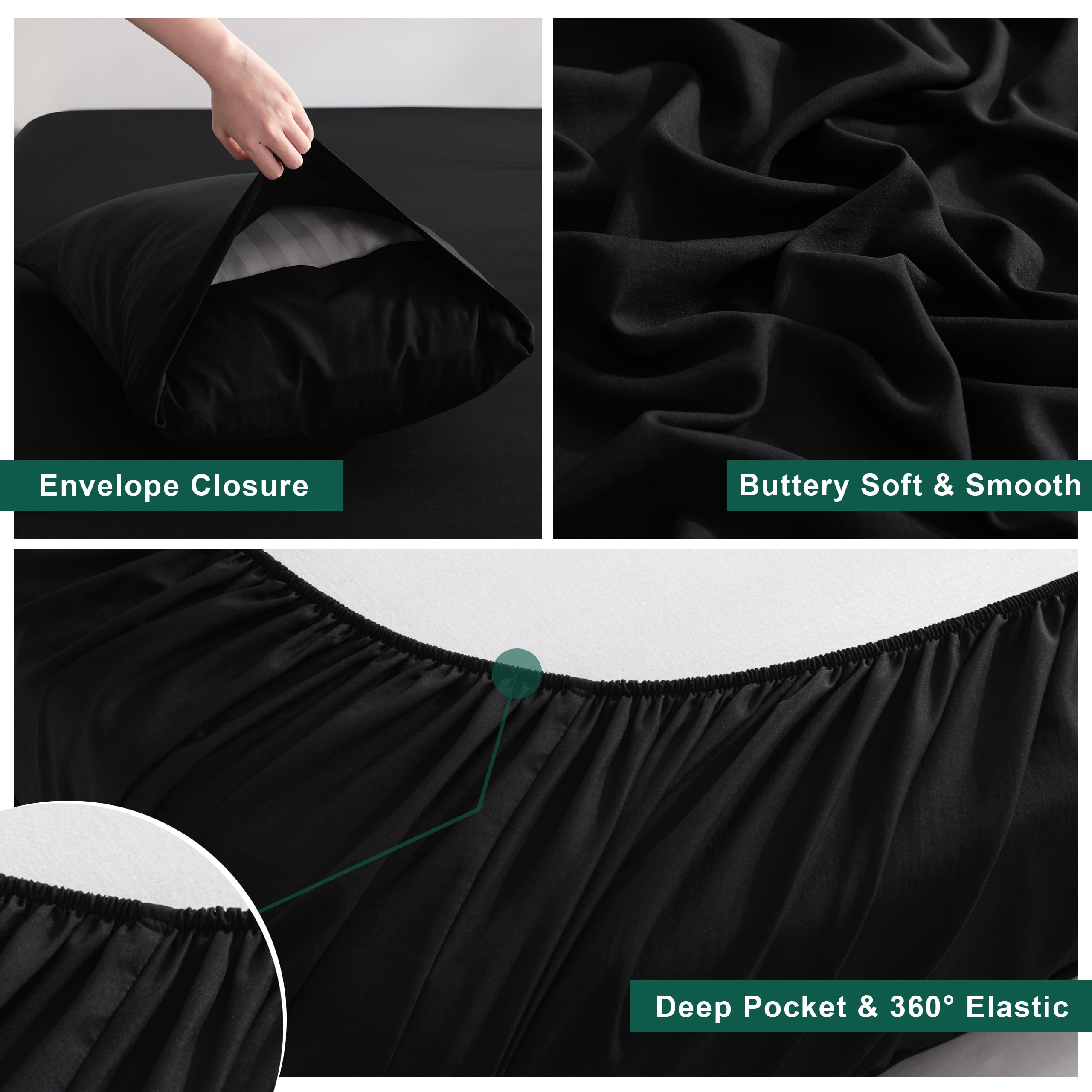 Ultra Soft Bamboo Sheet Set of 3, Durable and Cooling Bamboo Fiber Bed Sheet Set, Twin, 1 Flat Sheet +1 Fitted Sheet +1 Pillowcases, Black