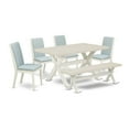 thumbnail image 2 of East West Furniture X026LA015-6 6Pc Dinette Sets for Small Spaces Includes a Dining Table, 4 Parsons Dining Chairs with Baby Blue Color Linen Fabric and a Bench, Medium Size Table with Full Back..., 2 of 10