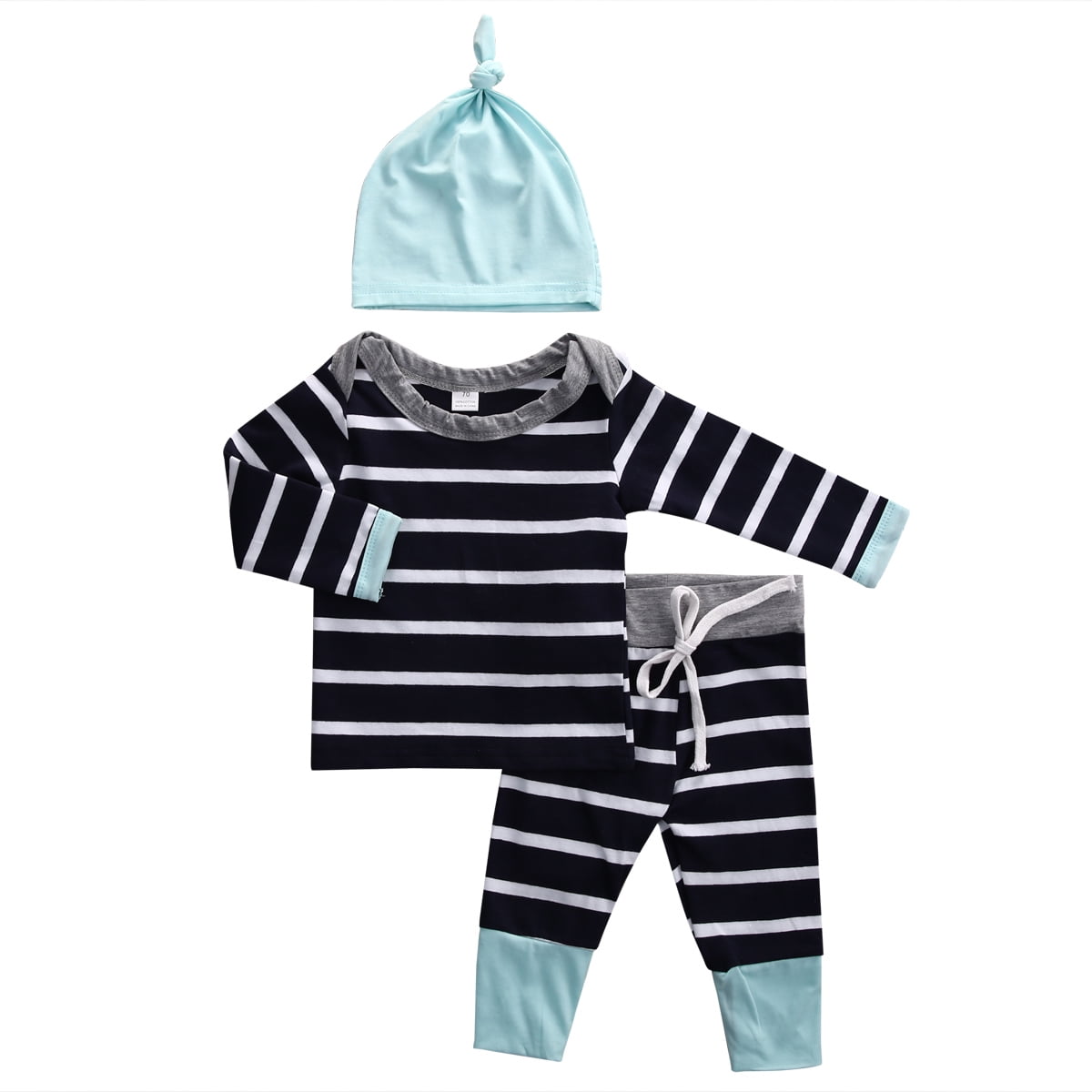 Newborn Baby Kids Boys Girls Hooded Shirt Tops+Pants Outfits Striped Clothes Set 