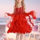 thumbnail image 1 of Odeerbi Niñas Verano Sparkly Lentejuelas Princesa Vestido Tul Tiered Vestido Fiesta Satén Halter Vestido Vestido Sin Mangas, 1 of 4
