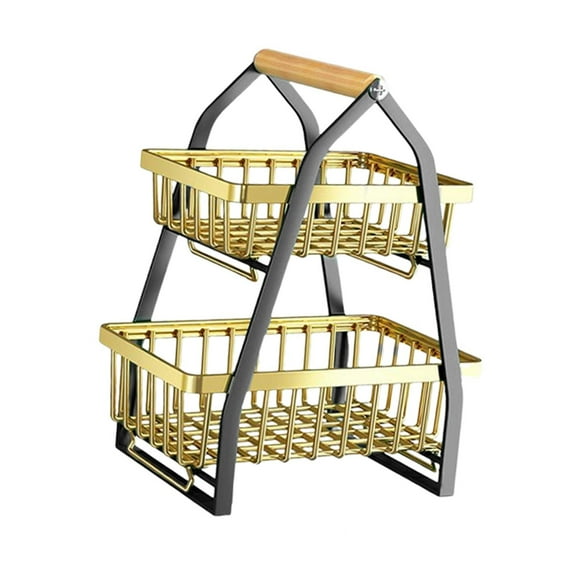 GUOOL 2 Tier Fruit Basket Kitchen Bread Bowl Vegetable Holder for Kitchen Office Black Black Gold S