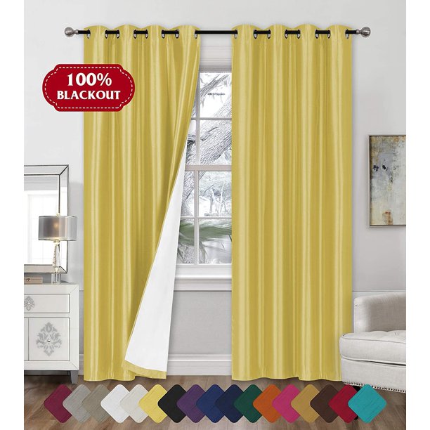 Faux Silk Blackout Curtains - 2-Panel Sets of 54x84 Room Darkening