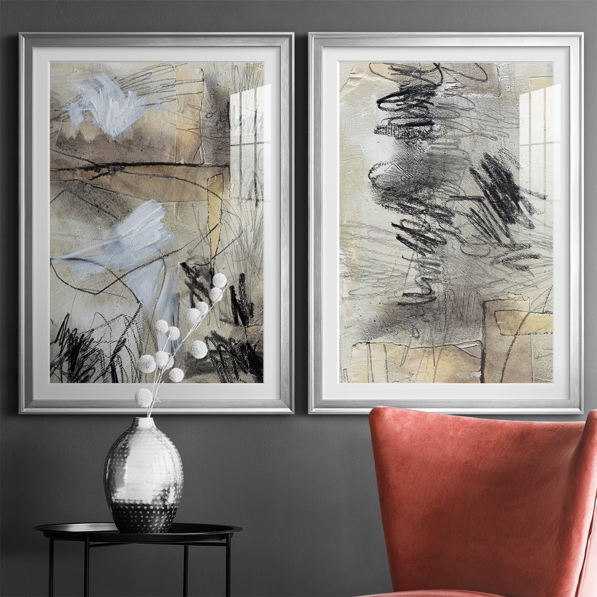 Wexford Home Masked Notes I Premium Framed Print, 18.5" x 24.5" - Ready to Hang, Silver (Set of 2)