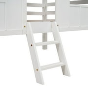 Euroco Wood Twin Size House Bed with Ladder for Kids Teens, Low Loft Bed, White