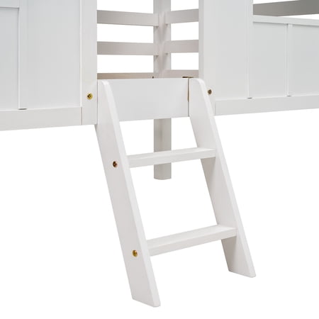 Euroco Wood Twin Size House Bed with Ladder for Kids Teens, Low Loft Bed, White