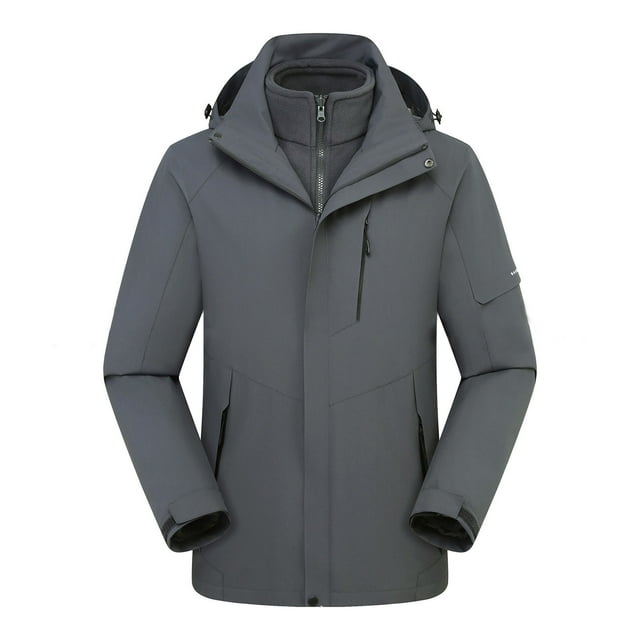 Styesk Vestes pour Hommes Unisexes à Capuche Manches Longues Solide Hiver Extérieur Coque Rigide Deux Pièces Trois-en-un Manteau de Randonnée Détachable
