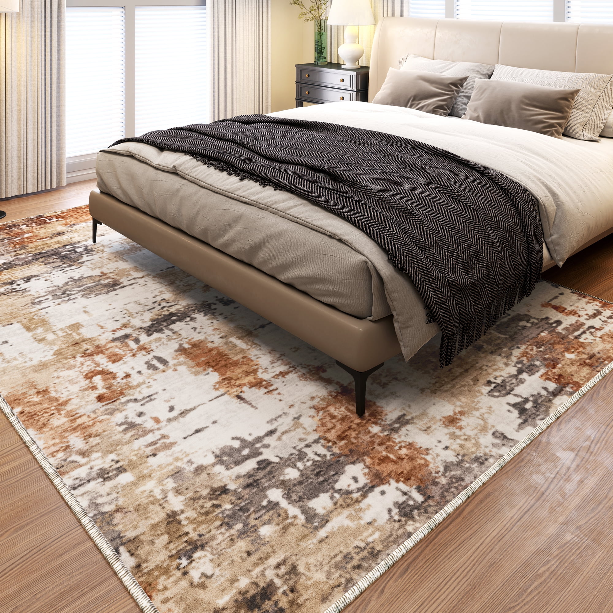 EnHomee Area Rug for Living Room 5x7 Area Rugs for Bedroom Modern Abstract Rug with Rubber Backing Non Slip Washable Persian Carpet, Brown Gray