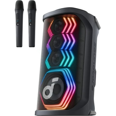 Soundcore Rave 3S Portable Bluetooth Speaker with 2 Wireless Mics, LED Lighting, Black