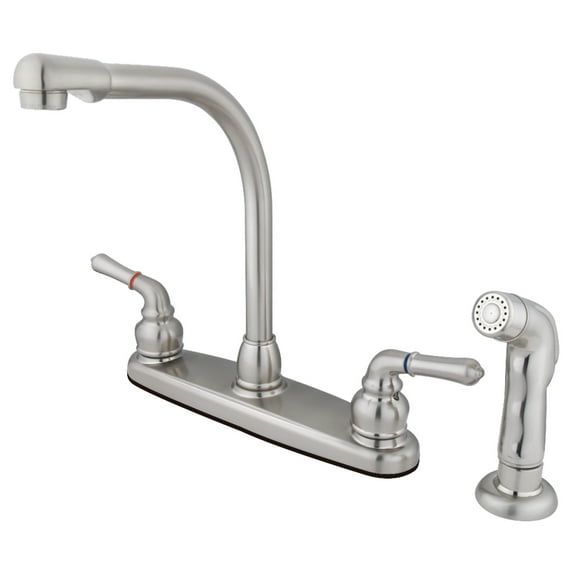 Kingston FB758SP Americana Two-Handle 4-Hole 8" Centerset Kitchen Faucet with Side Sprayer in Brushed Nickel