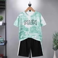 thumbnail image 2 of KPOPLK Boys Clothes Short Set 2 Piece Outfit Athletic T-Shirt and Quick Dry Shorts Kids Summer Clothing Set Size 5-6 Years,Green, 2 of 5