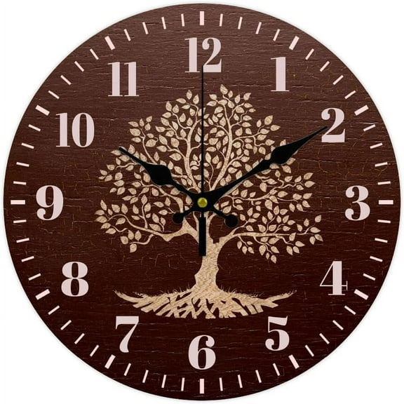 Tree of Life Wall Clock Non-Ticking Clocks Round Decorative Clock Printed Wall Clock