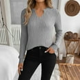 thumbnail image 2 of Posijego Womens V Neck Sweaters Knit Long Sleeve Solid Color Stretch Soft Lightweight Pullover Tunic Tops for Women, 2 of 9