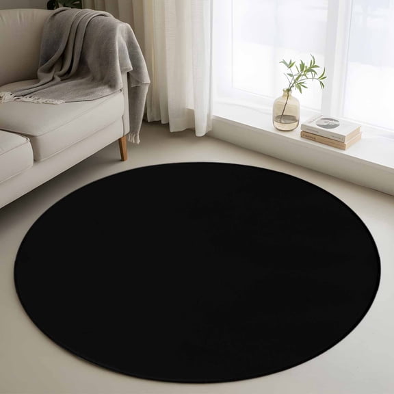 Black Round Rugs for Living Room 3ft Solid Color Non Slip Circle Rug Washable Low-Profile Indoor Carpet for Bedroom, Dining Room, Bathroom