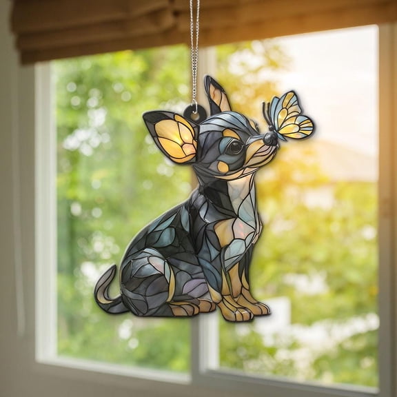 Custom Chihuahua Dog Portrait Acrylic Suncatcher, Personalized Pet Memorial Window Hanging, Sympathy Gift, Dog Mom Keepsake