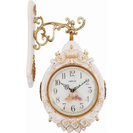 Retro Double Sided Wall Clock Metal Vintage Style Wall Clock 11.8 x 4.7 x 21.2 360 Degree Rotate Antique Wall Wall-Mounted Clock Living Room Bedroom Kitchen Cafes Hotels