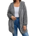 thumbnail image 2 of Womens Jacket Soft Hooded Jackets Casual Open Front Long Sleeve Solid Pockets Lightweight Outdoor Full Zip Warm Pullover Coats for Women Grey L, 2 of 7