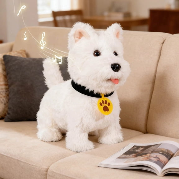 2026 Wuffy Robot Dog Lifelike Toy Dog, West Highland White Terrier Interactive Robot With Touch Sensing Voice Mimic Licking Motion Leash Remote Soft Fur Battery Powered【internal Battery】