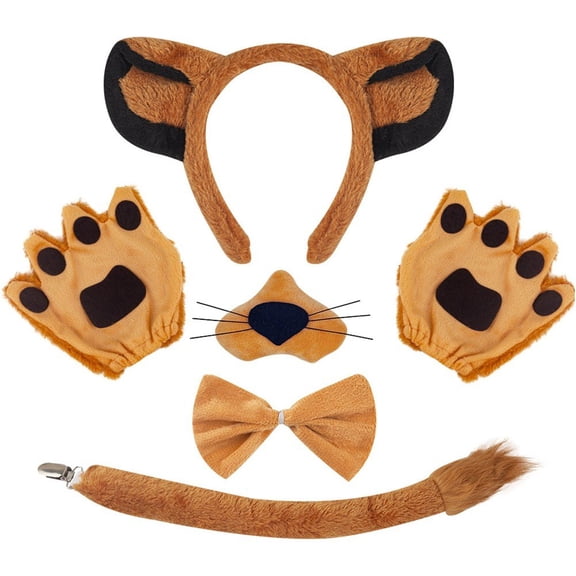 vlrwzc Animal Lion Set with Tail Ear Headband No Bow Tie Skirt And Gloves Plush Outfit for Halloween Christmas Party