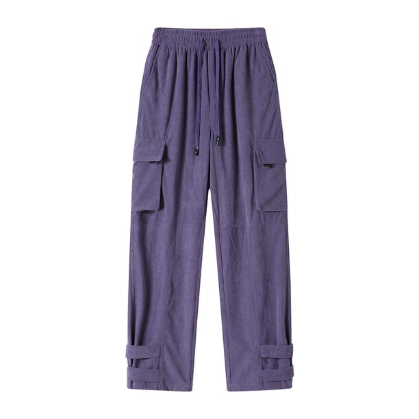 Pantalones largos para hombre, estilo vintage, informales, de pana, de color liso, con cintura elástica y rectos.