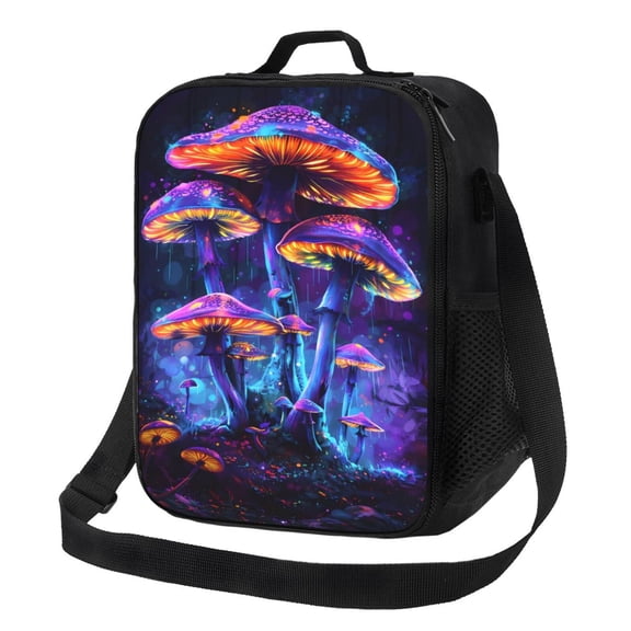 Mushroom Lunch Bag Insulated Thermal Box with Shoulder Strap & Handle for Work and Picnic