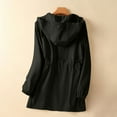 thumbnail image 4 of DeHolifer Women's Mid-Length Trench Autumn Long Sleeve Loose Hoodies Coats Drawstring Zipper Windproof Jackets with Pockets Black 3XL, 4 of 8